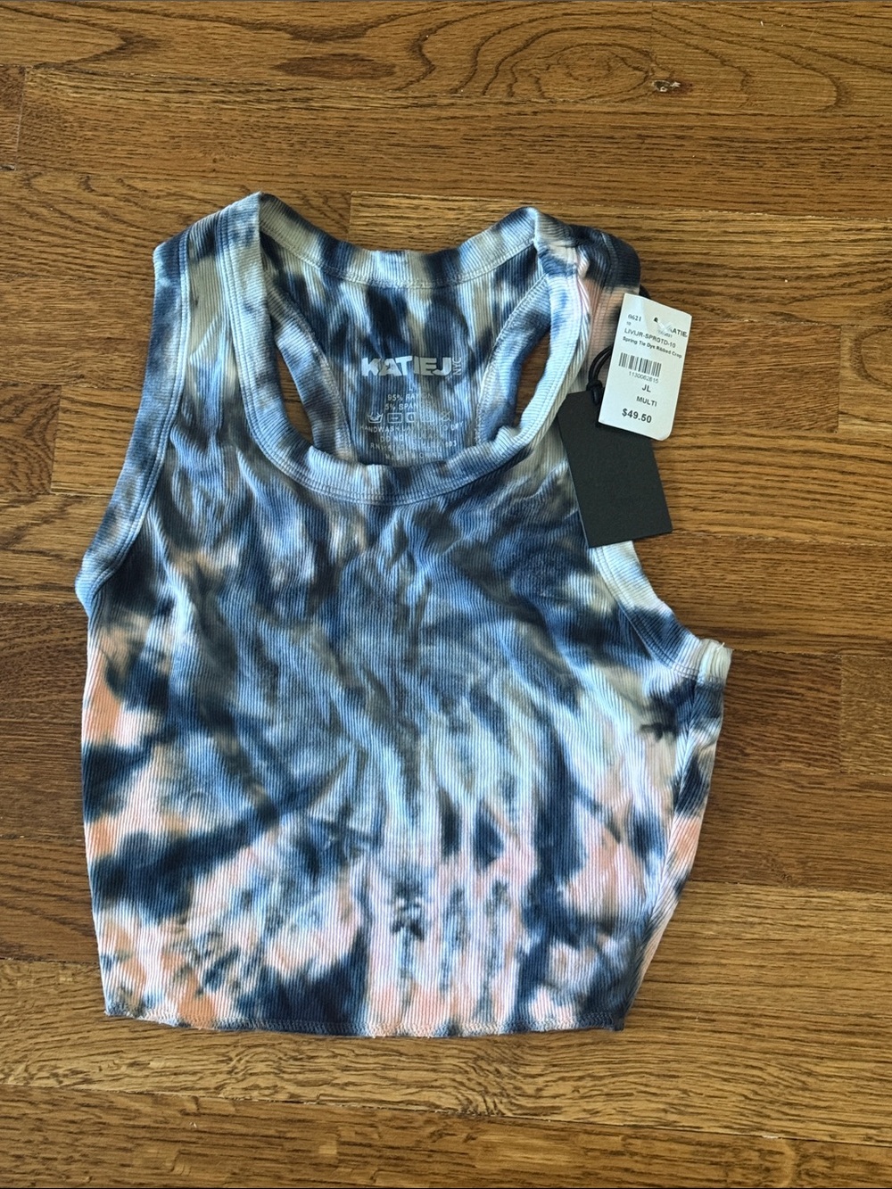 Katie J Tie-Dye Ribbed Crop Tank Top - Blue & Pink